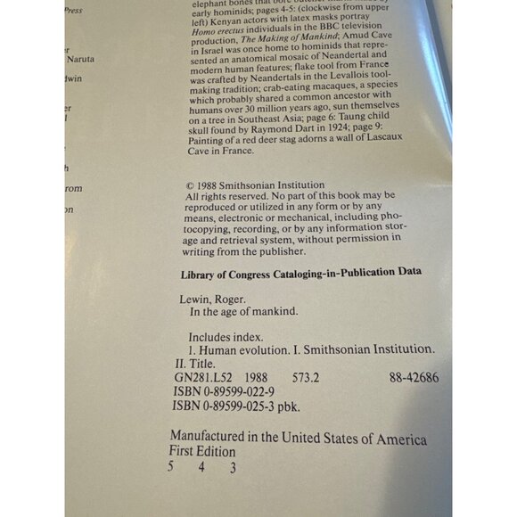 In The Age Of Mankind Hardcover Book Roger Lewin Smithsonian 1988 First Edition - Picture 4 of 6